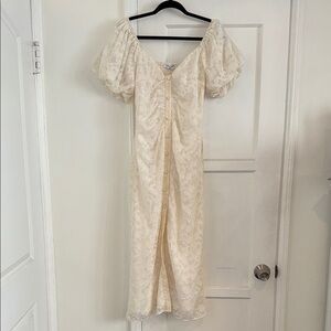 Chic Cream Puff Sleeve Midi Dress